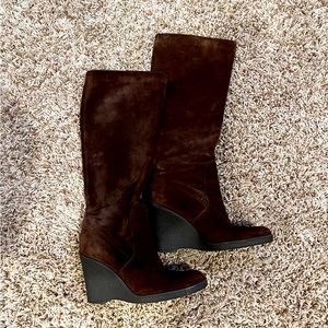 Calvin Klein Tall Suede Wedge Boot Brown Women's sz 6.5